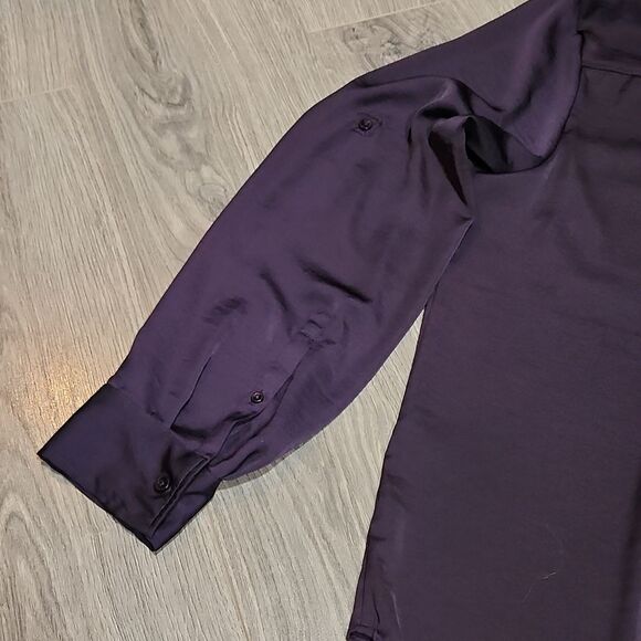 NY&Co Plum Purple Silky Long Sleeve Button Top - Picture 5 of 6